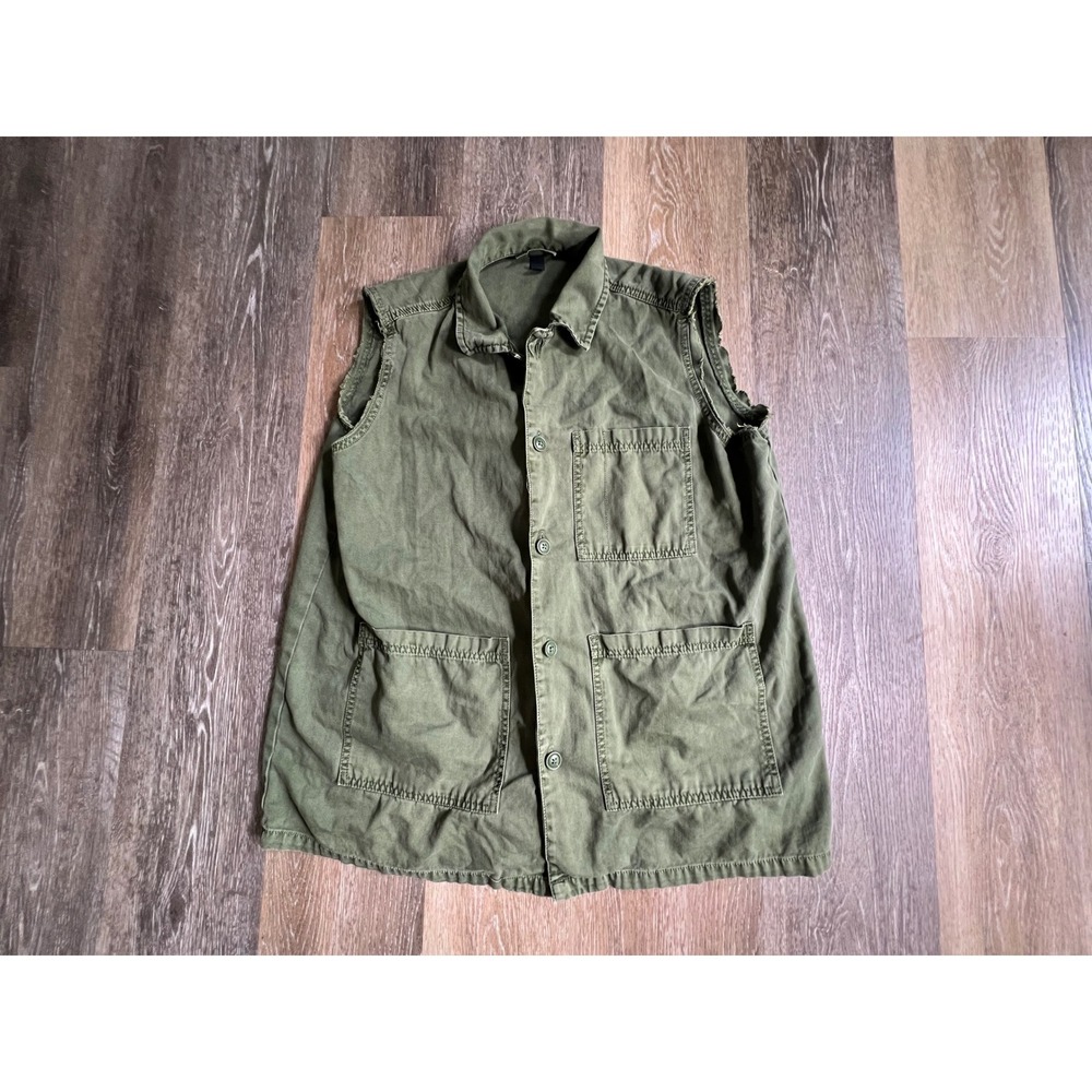 Universal Thread Utility Vest Mens Medium Olive Green Frayed Button Down 3377